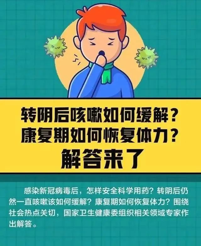 【健康科普】轉(zhuǎn)陰后咳嗽如何緩解？康復(fù)期如何恢復(fù)體力？解答來了
